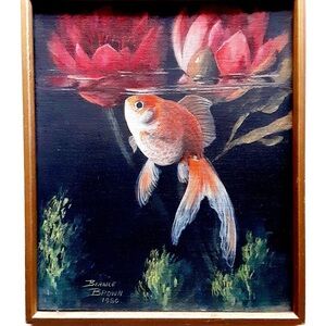 Goldfish oil painting by Bernice Klauberg Brown, framed